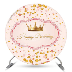 Lofaris Gold Crown Dots Pink Happy Birthday Circle Backdrop