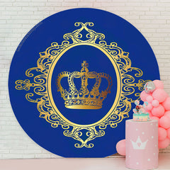 Lofaris Gold Crown Royal Blue Birthday Party Round Backdrop