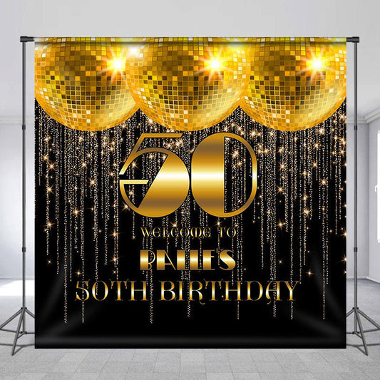 Lofaris Gold Disco Mirror Ball Custom Birthday Backdrop