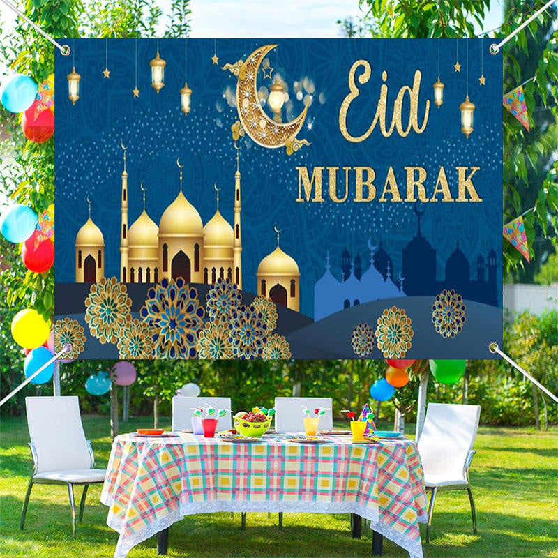 Lofaris Gold Dome Palace Crescent Bokeh Eid Mubarak Backdrop