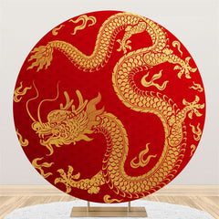 Lofaris Gold Dragon Circle Happy Chinese New Year Backdrop
