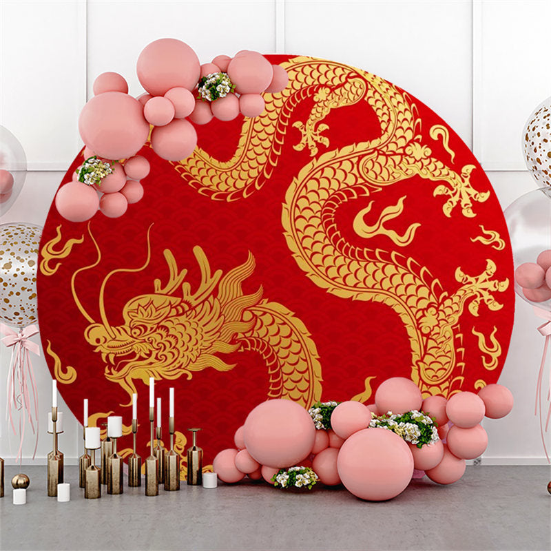 Lofaris Gold Dragon Circle Happy Chinese New Year Backdrop