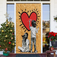 Lofaris Gold Foil Caricature Love Valentines Day Door Cover