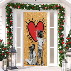 Lofaris Gold Foil Caricature Love Valentines Day Door Cover