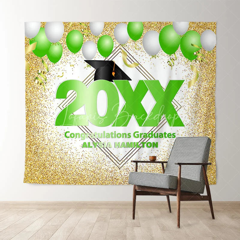 Lofaris Gold Glitter And Green Ballons 2022 Graduations Backdrop
