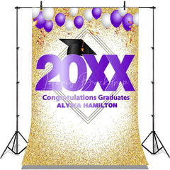 Lofaris Gold Glitter And Purple Ballons Congratulatios Backdrop