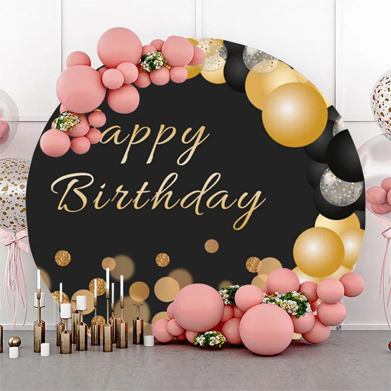 Lofaris Gold Glitter Balloon Birthday Party Round Backdrop
