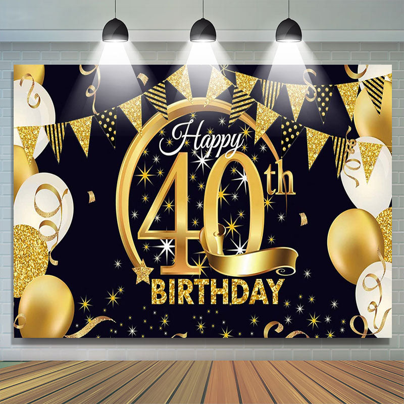 Lofaris Gold Glitter Balloon Happy 40th Birthday Backdrop