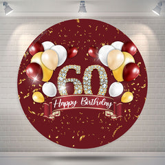 Lofaris Gold Glitter Balloon Red Round 60th Birthday Backdrop