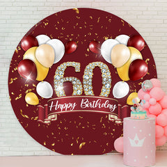 Lofaris Gold Glitter Balloon Red Round 60th Birthday Backdrop