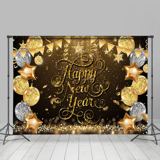 Lofaris Gold Glitter Balloon Sequin Happy New Year Backdrop