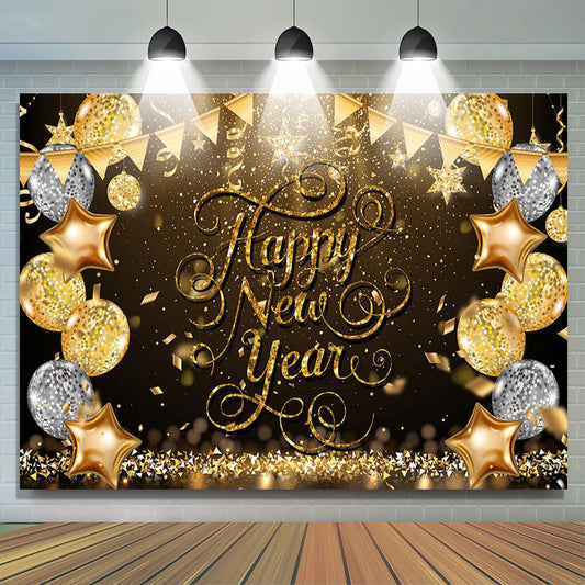 Lofaris Gold Glitter Balloon Sequin Happy New Year Backdrop