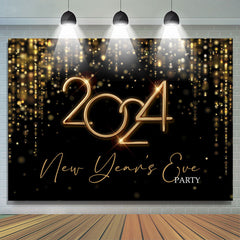 Lofaris Gold Glitter Black 2024 Happy New Year Eve Backdrop