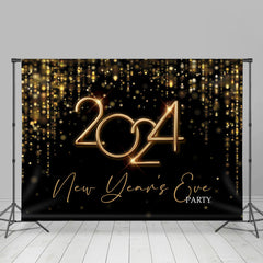 Lofaris Gold Glitter Black 2024 Happy New Year Eve Backdrop