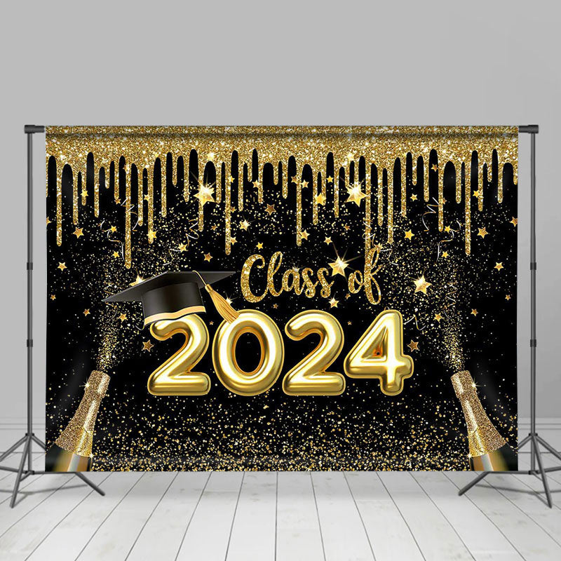 Lofaris Gold Glitter Black Class Of 2024 Graduation Backdrop