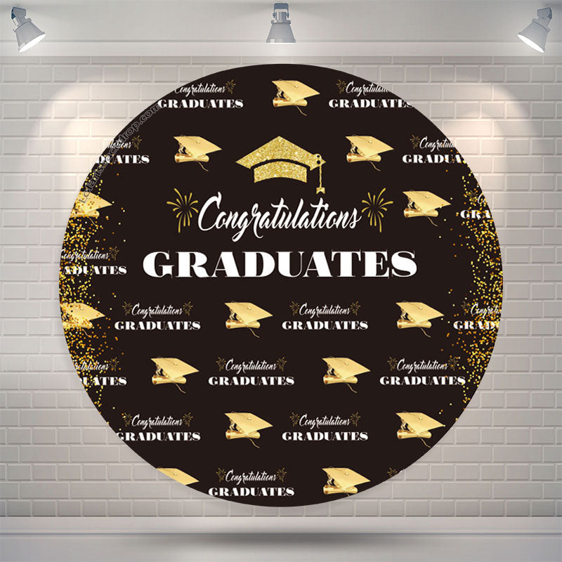 Lofaris Gold Glitter Black Round Congrats Grad Backdrop