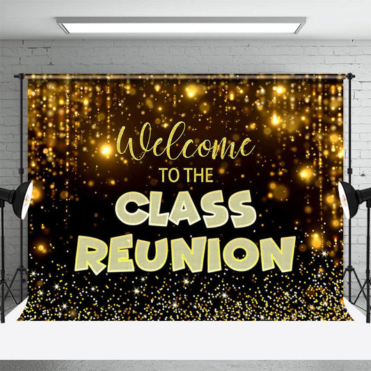 Lofaris Gold Glitter Black Welcome Class Reunion Backdrop