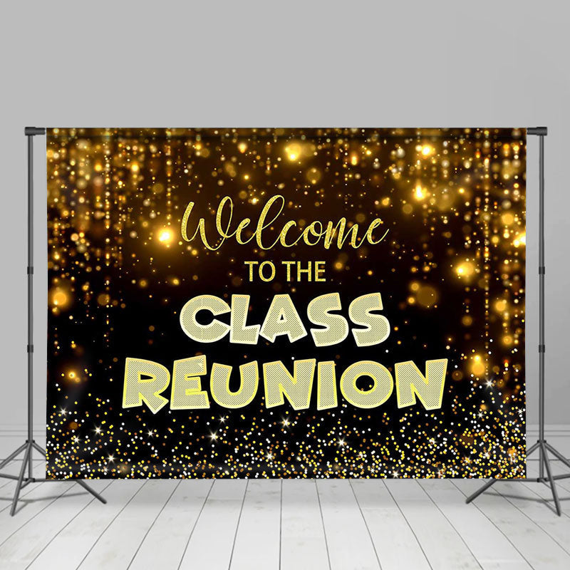 Gold Glitter Black Welcome Class Reunion Backdrop - Lofaris