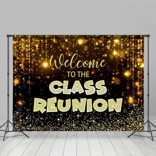 Lofaris Gold Glitter Black Welcome Class Reunion Backdrop