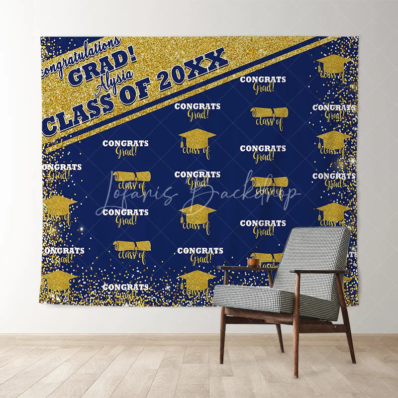 Lofaris Gold Glitter Blue Congratulation 2022 Grad Backdrop