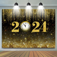 Lofaris Gold Glitter Bokeh 2023 Clock New Year Black Backdrop