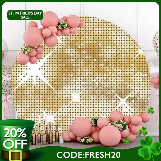 (Ship In 24HR) Gold Glitter Bokeh Round Birthday Backdrop For Girl