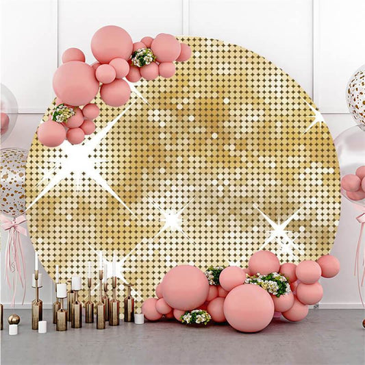 (Ship In 24HR) Gold Glitter Bokeh Round Birthday Backdrop For Girl