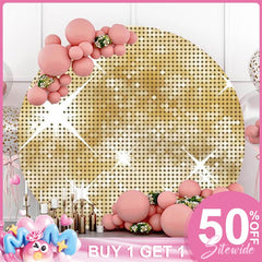 (Ship In 24HR) Gold Glitter Bokeh Round Birthday Backdrop For Girl