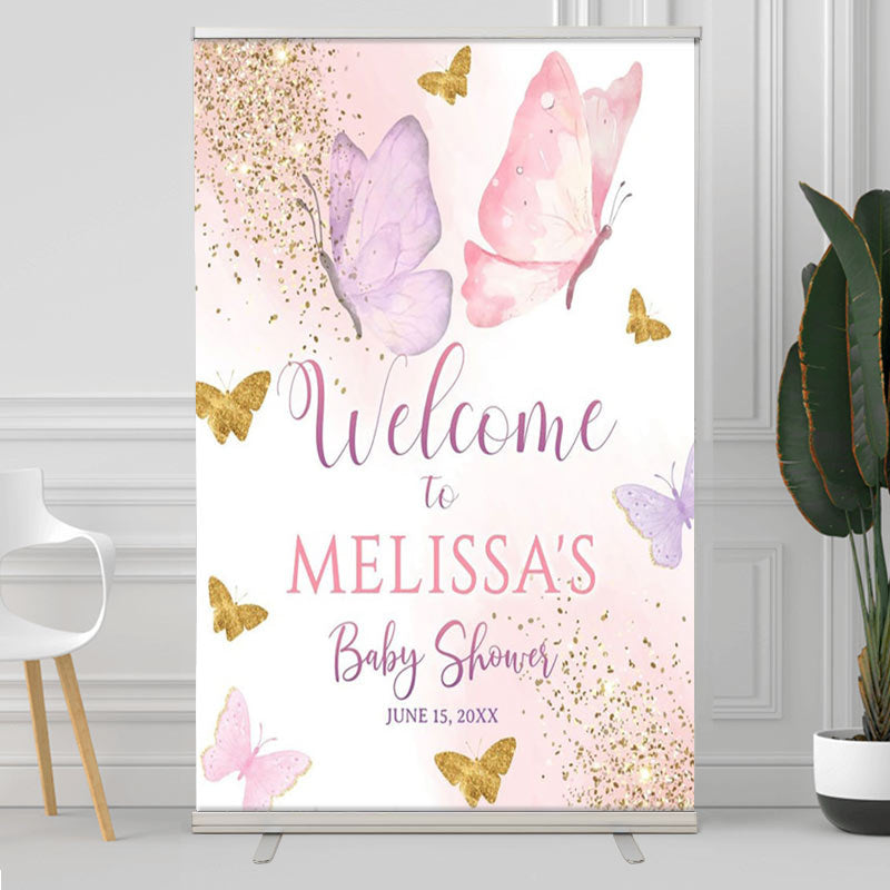 Lofaris Gold Glitter Butterfly Welcome Sign For Baby Shower