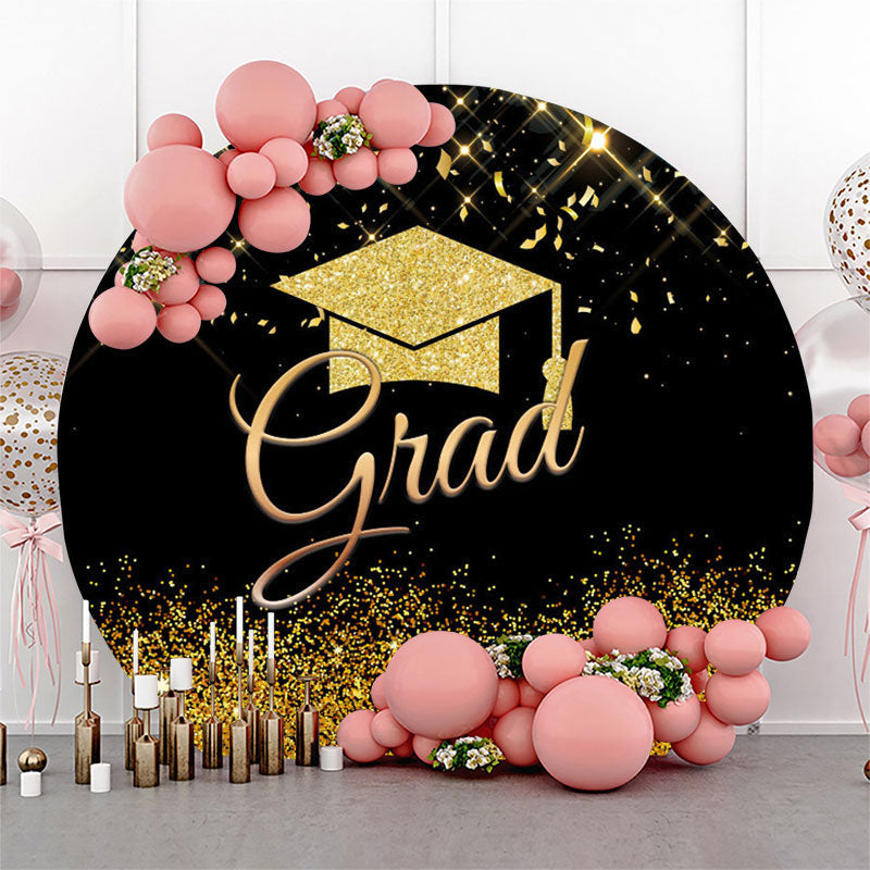 Gold Glitter Cap Round Graduation Backdrop Cover