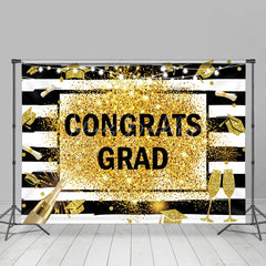 Lofaris Gold Glitter Champagne Black White Congrats Backdrop