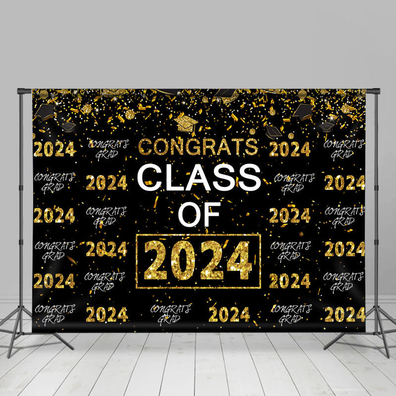 Lofaris Gold Glitter Congrats Class Of 2024 Black Backdorp