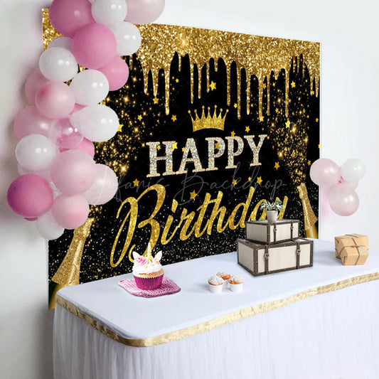 Lofaris Gold Glitter Crown Champagne Birthday Party Backdrop
