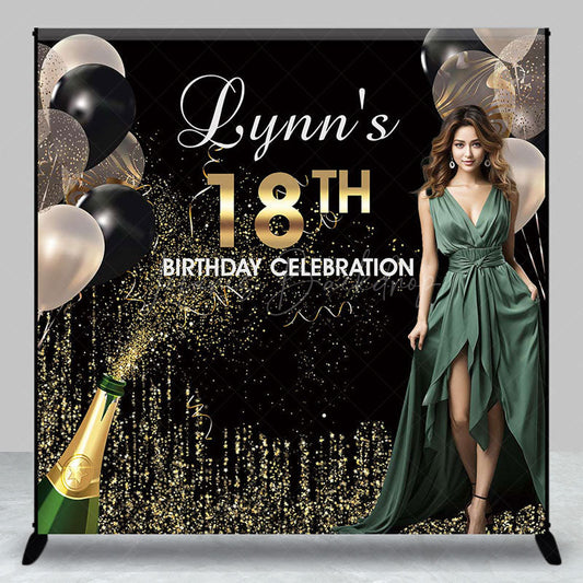 Lofaris Gold Glitter Custom Photo 18th Birthday Backdrop