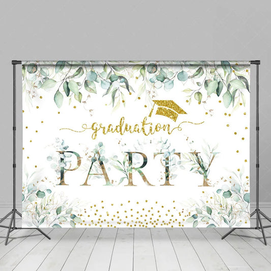 Lofaris Gold Glitter Green Leaves Graduation Party Backdrop