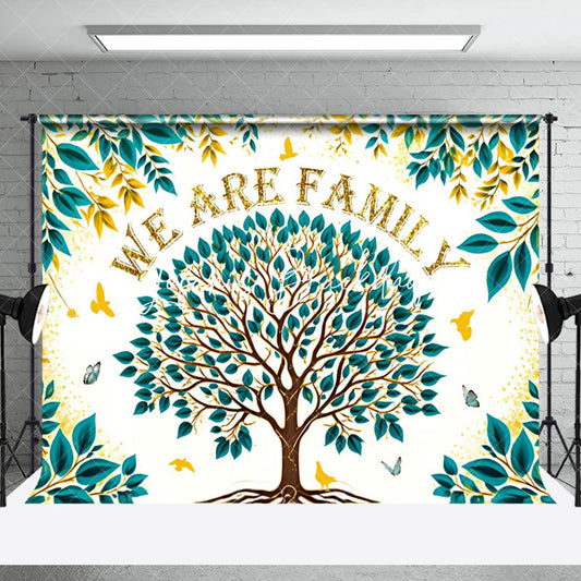 Lofaris Gold Glitter Green Leaves Tree Family Reunion Backdrop