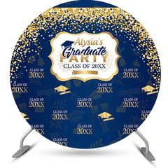 Lofaris Gold Glitter Navy Blue Round Graduation Party Backdrop