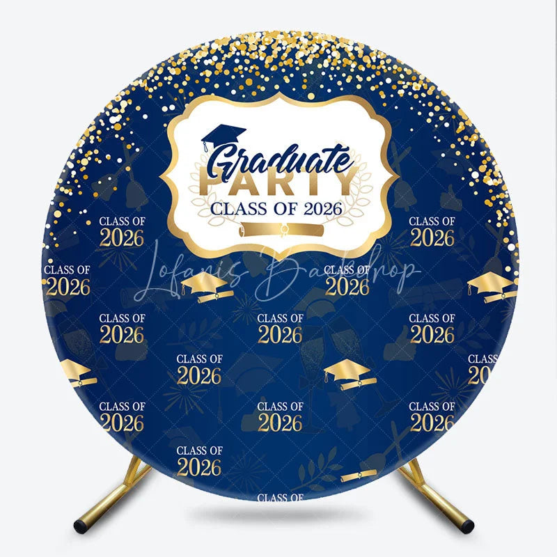 Lofaris Gold Glitter Navy Blue Round Graduation Party Backdrop