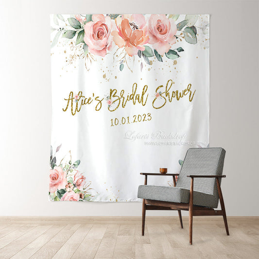 Lofaris Shiny Gold Light Pink Floral Adorable Bridal Shower Backdrop