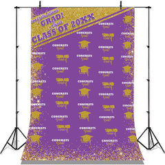 Lofaris Gold Glitter Purple Congratulation 2022 Grad Backdrop
