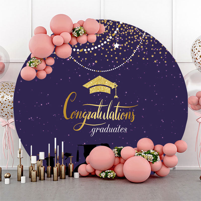 Lofaris Gold Glitter Purple Round Congrats Grad Backdrop
