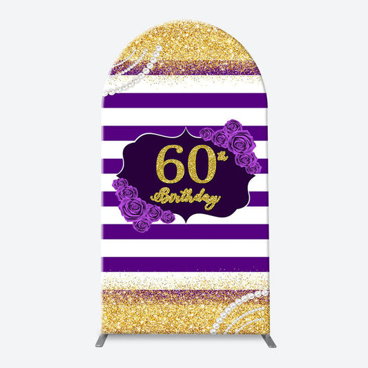Lofaris Gold Glitter Purple Stripe Arch 60th Birthday Backdrop