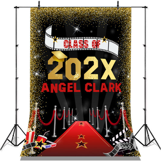 Lofaris Gold Glitter Red Carpet Black Class Of 2022 Backdrop