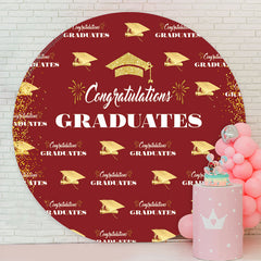Lofaris Gold Glitter Red Round Graduation Backdrop Cover