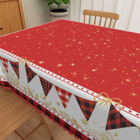 Lofaris Gold Glitter Stars Red Plaid Rectangle Tablecloth
