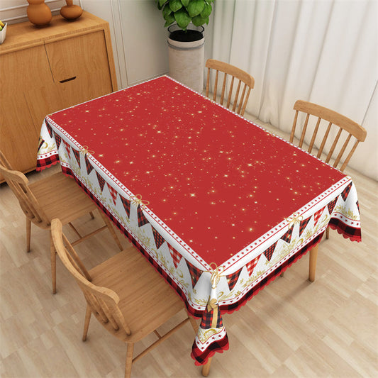 Lofaris Gold Glitter Stars Red Plaid Rectangle Tablecloth