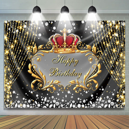 Lofaris Gold Glitter String Crown Diamonds Birthday Backdrop