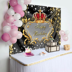 Lofaris Gold Glitter String Crown Diamonds Birthday Backdrop