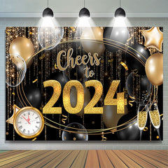 Lofaris Gold Glitter With Ballon Cheers To 2023 Party Backdrop