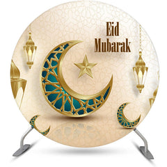 Lofaris Gold Green Moon Lantern Round Eid Mubarak Backdrop